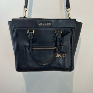 Michael Kors Black Leather Colette Large Satchel